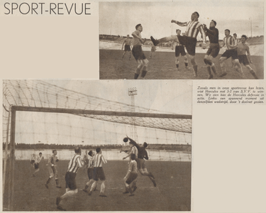 874763 Collage van 2 foto's betreffende de voetbalwedstrijd tussen Hercules (Utrecht) en S.V.V. (Schiedam) in Stadion ...